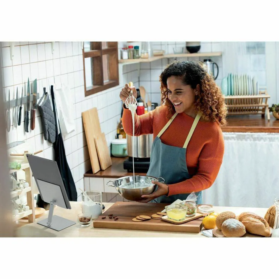 DURABLE Rise Tablet Stand, Up to 13" Screen Support, 2.20 lb Load Capacity, 8.07"H x 6.69"W x 5.39"D, Tabletop, Aluminum, Silver