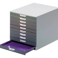 Durable VARICOLOR Stackable Plastic Drawer Box, 10 Drawers, Letter to Folio Size Files, 11