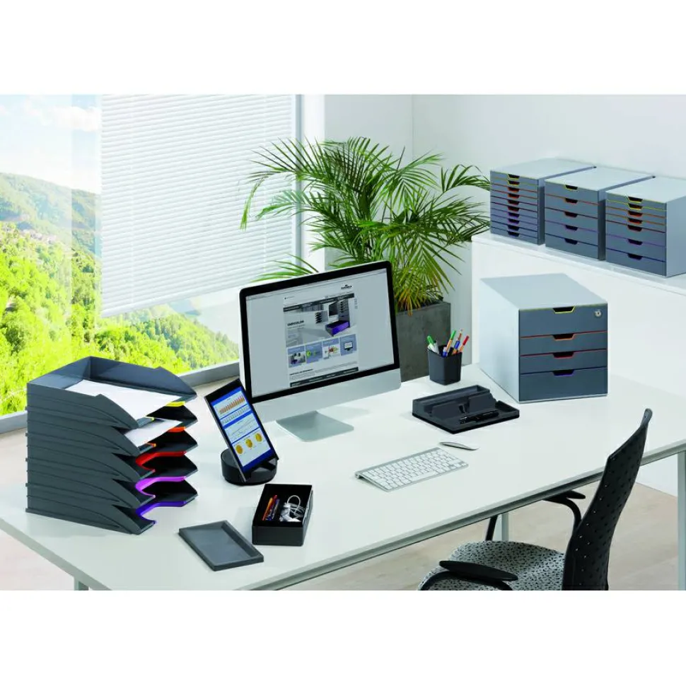 Durable VARICOLOR Stackable Plastic Drawer Box, 10 Drawers, Letter to Folio Size Files, 11" x 14" x 11.5", Gray