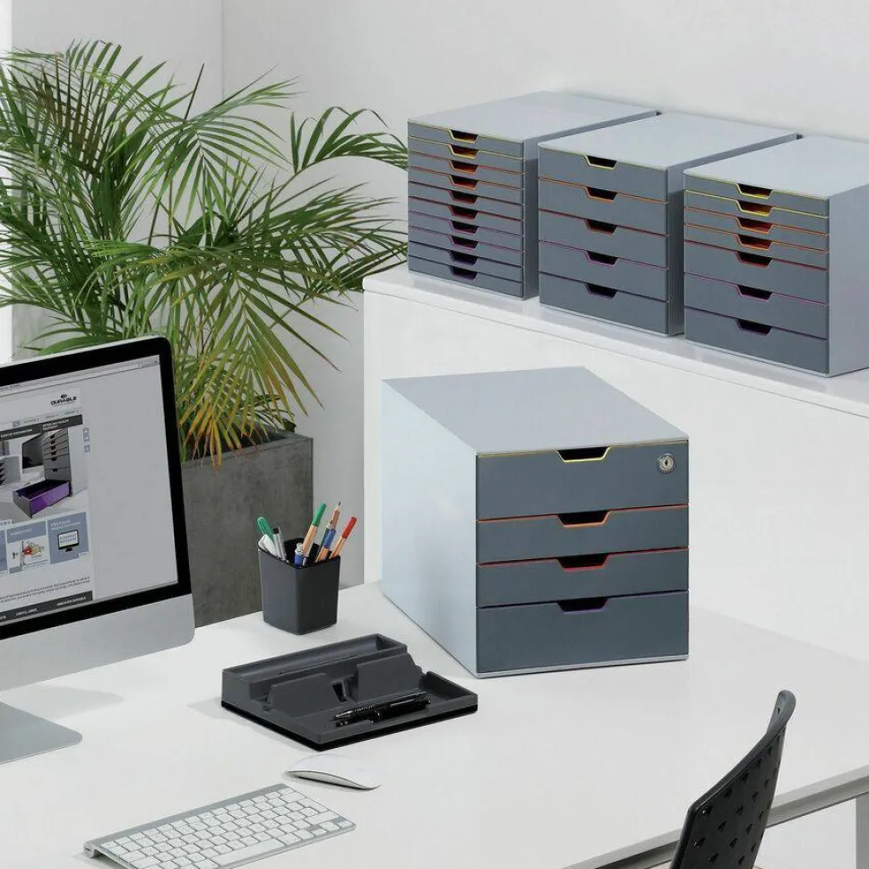 Durable VARICOLOR Stackable Plastic Drawer Box, 10 Drawers, Letter to Folio Size Files, 11" x 14" x 11.5", Gray