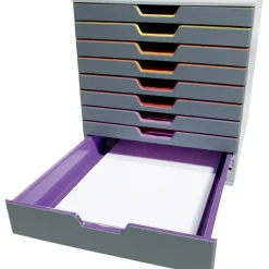 Durable VARICOLOR Stackable Plastic Drawer Box, 10 Drawers, Letter to Folio Size Files, 11
