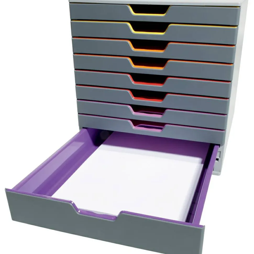 Durable VARICOLOR Stackable Plastic Drawer Box, 10 Drawers, Letter to Folio Size Files, 11" x 14" x 11.5", Gray