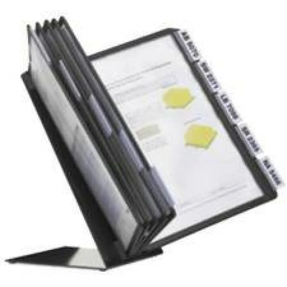 Durable VARIO Document Holder, 10 Panels 15.5 x 6.5 x 10.75, Black Borders