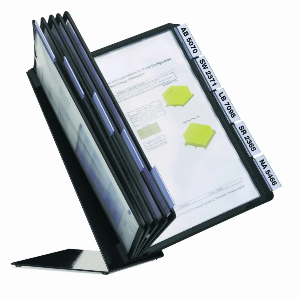 Durable VARIO Document Holder, 10 Panels 15.5 x 6.5 x 10.75, Black Borders