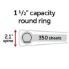 Durable View 3-Ring Binder, 1 1/2" Round Rings, White, OD02961
