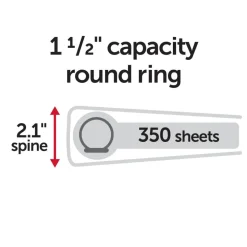 Durable View 3-Ring Binder, 1 1/2" Round Rings, White, OD02961