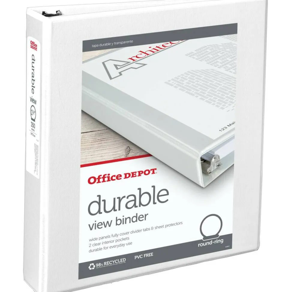 Durable View 3-Ring Binder, 1 1/2" Round Rings, White, OD02961