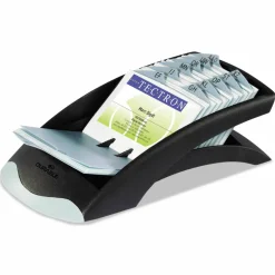 Durable VISIFIX Desk Business Card File, Holds 200 2.88 x 4.13 Cards, 5 x 9.31 x 3.56, Plastic, Graphite/Black