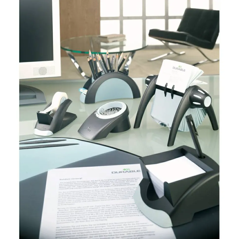 Durable VISIFIX Desk Business Card File, Holds 200 2.88 x 4.13 Cards, 5 x 9.31 x 3.56, Plastic, Graphite/Black