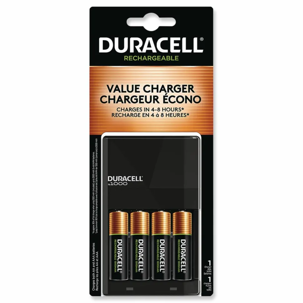 Duracell ION SPEED 1000 Advanced Charger, For AA and AAA, Includes 4 AA NiMH Batteries