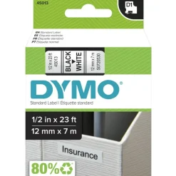 DYMO D1 45013 Black-On-White Tape, 0.5