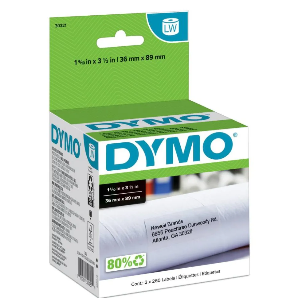 DYMO LabelWriter Address Labels, 1.4" x 3.5", White, 260 Labels/Roll, 2 Rolls/Pack