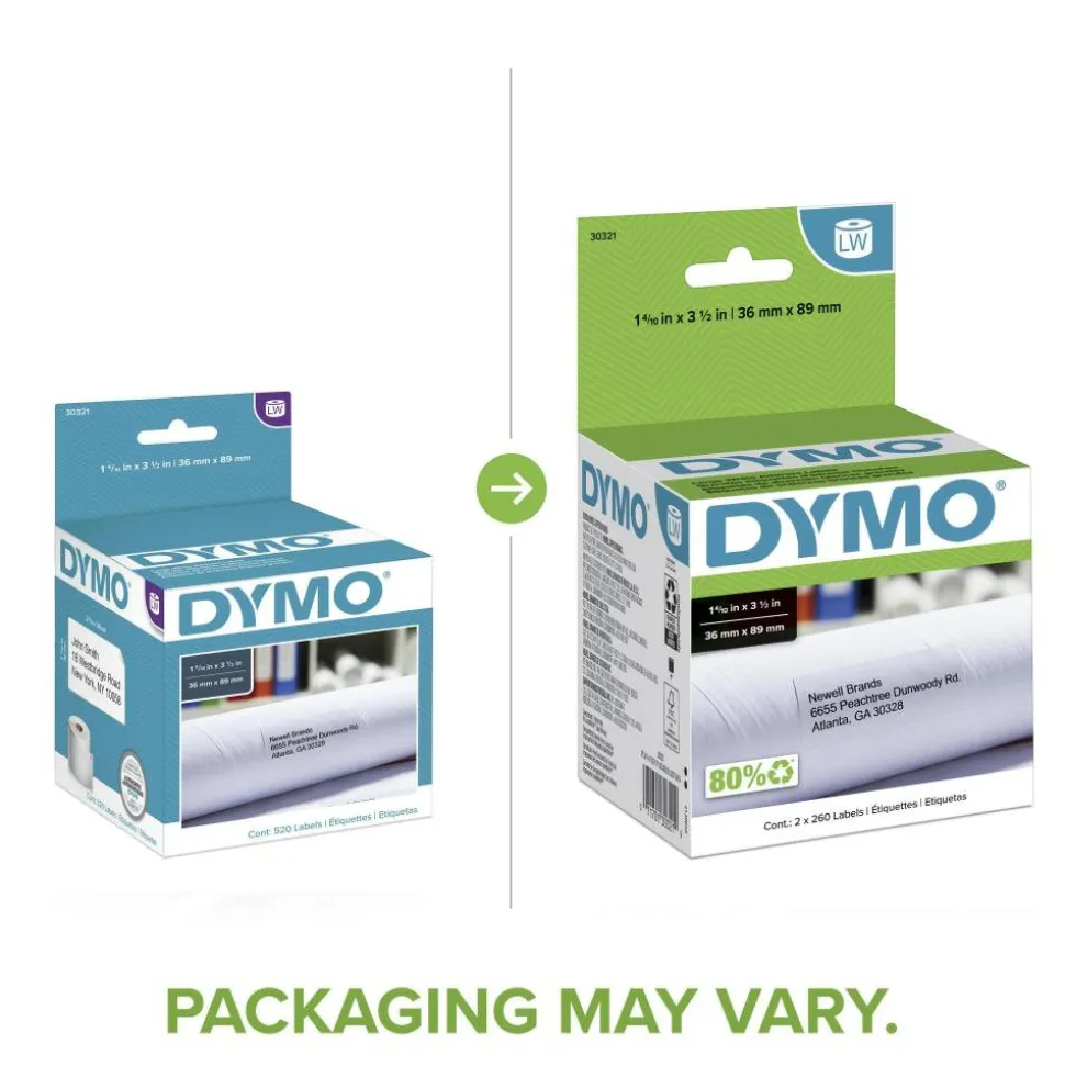 DYMO LabelWriter Address Labels, 1.4" x 3.5", White, 260 Labels/Roll, 2 Rolls/Pack
