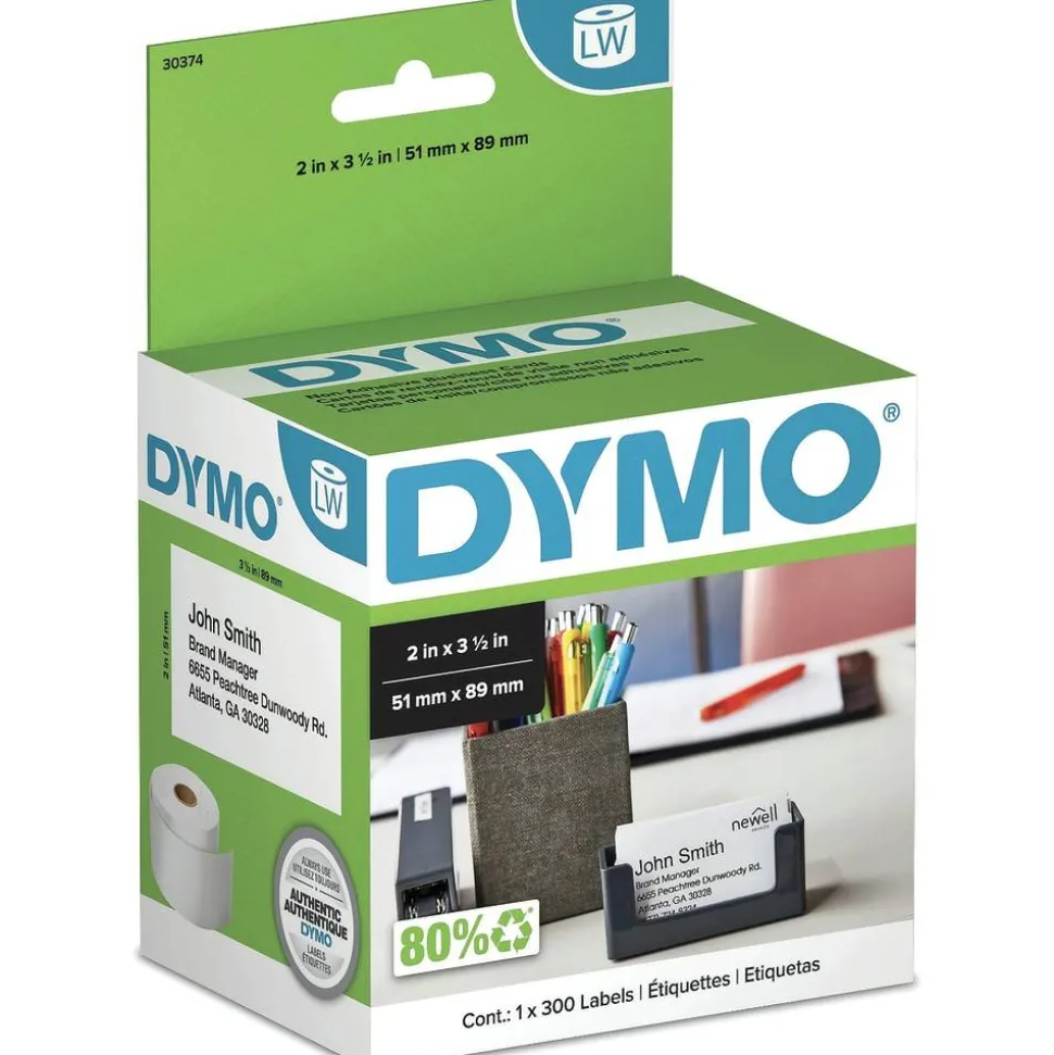 DYMO LabelWriter Business/Appointment Cards, 2" x 3.5", White, 300 Labels/Roll
