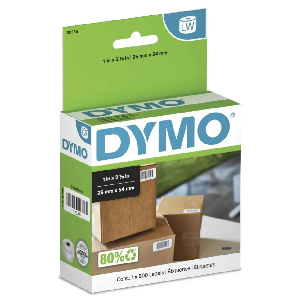 DYMO LabelWriter Multipurpose Labels, 1" x 2.12", White, 500 Labels/Roll