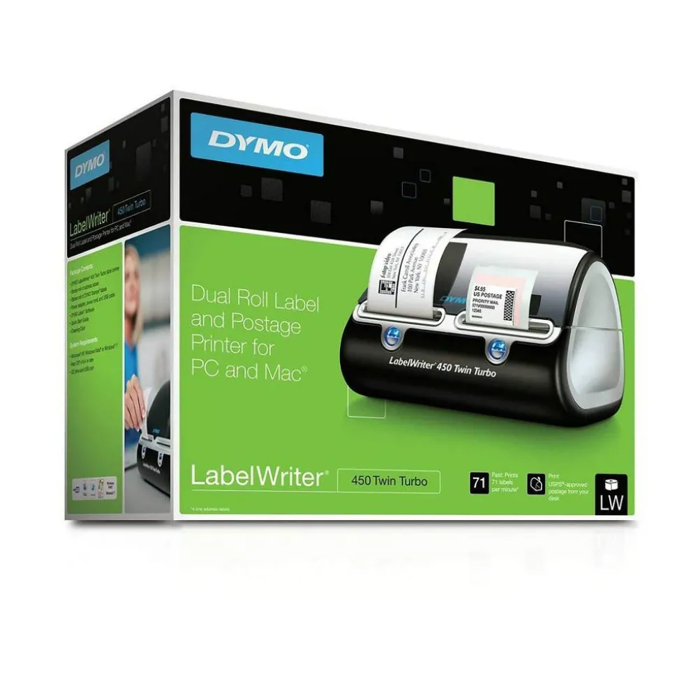 DYMO LabelWriter 450 Twin Turbo Label Printer, 71 Labels/min Print Speed, 5.5 x 8.4 x 7.4