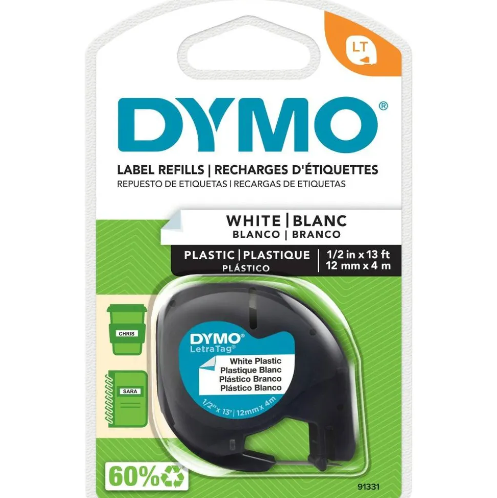 DYMO LT 91331 Black-On-White Tape, 0.5" x 13'