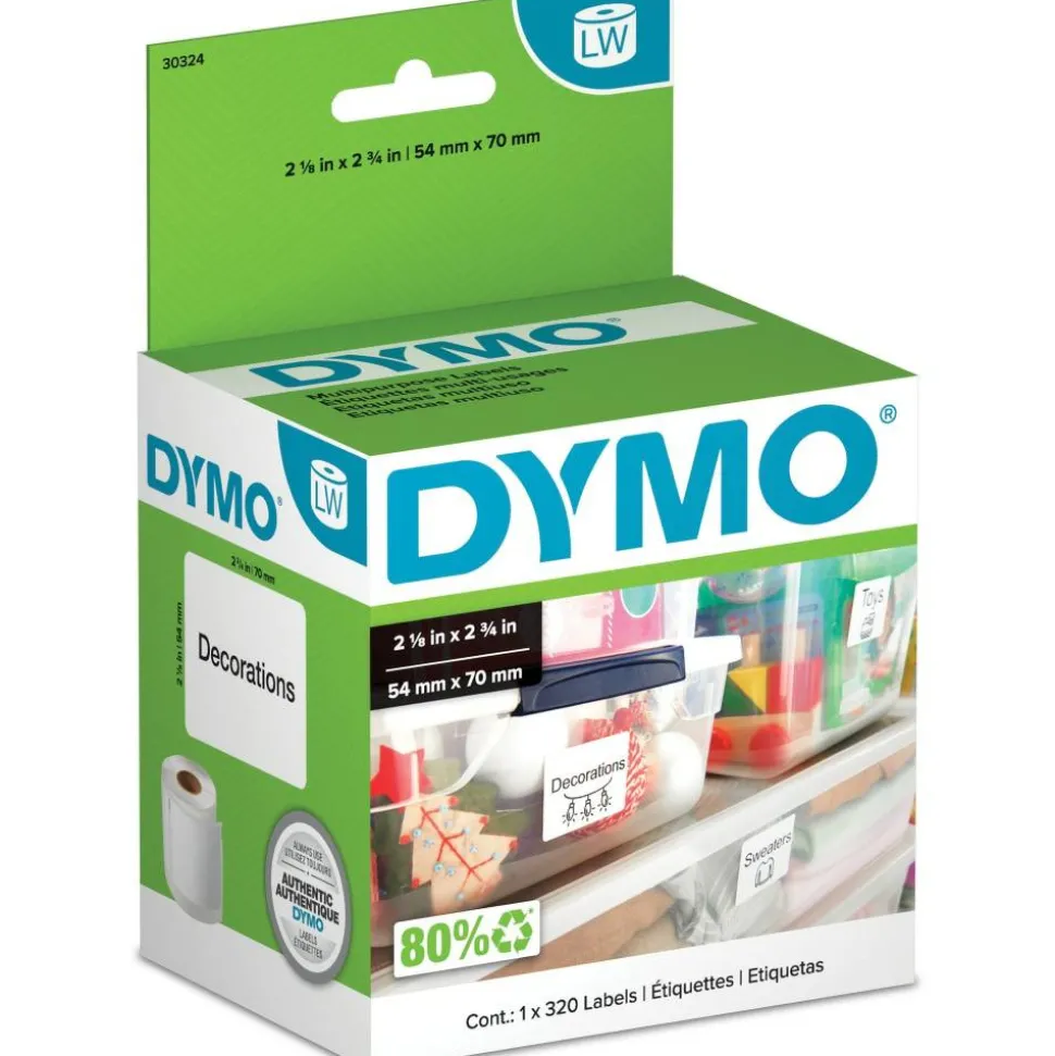 DYMO LW Multipurpose Labels, 2.75" x 2.12", White, 320 Labels/Roll