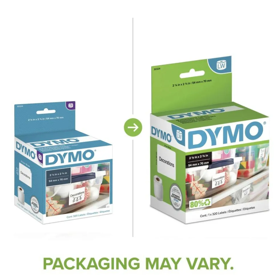 DYMO LW Multipurpose Labels, 2.75" x 2.12", White, 320 Labels/Roll