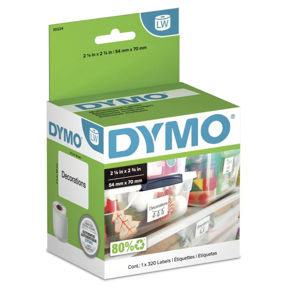 DYMO LW Multipurpose Labels, 2.75" x 2.12", White, 320 Labels/Roll