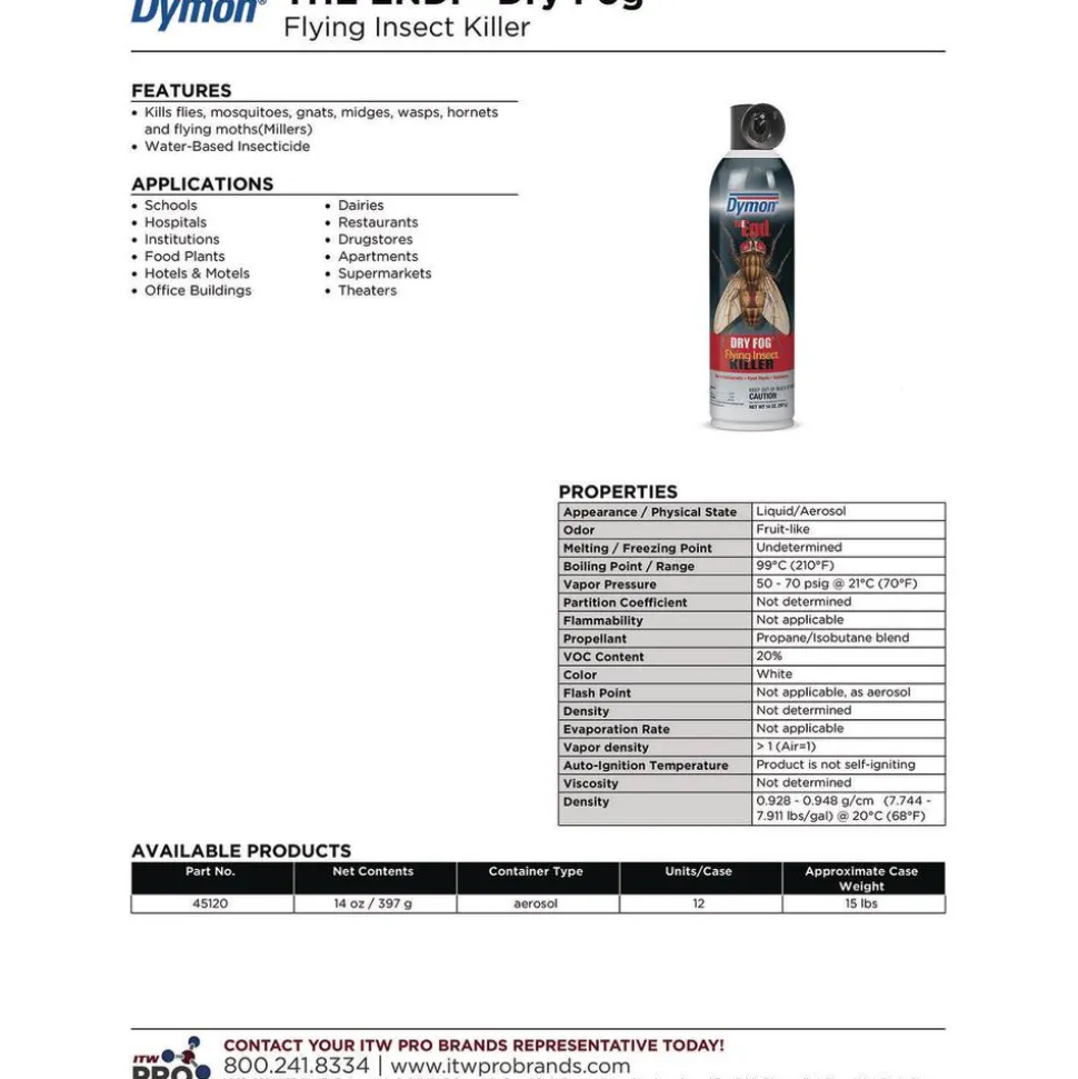 Dymon THE END. Dry Fog Flying Insect Killer, 14 oz Aerosol Spray, 12/Carton