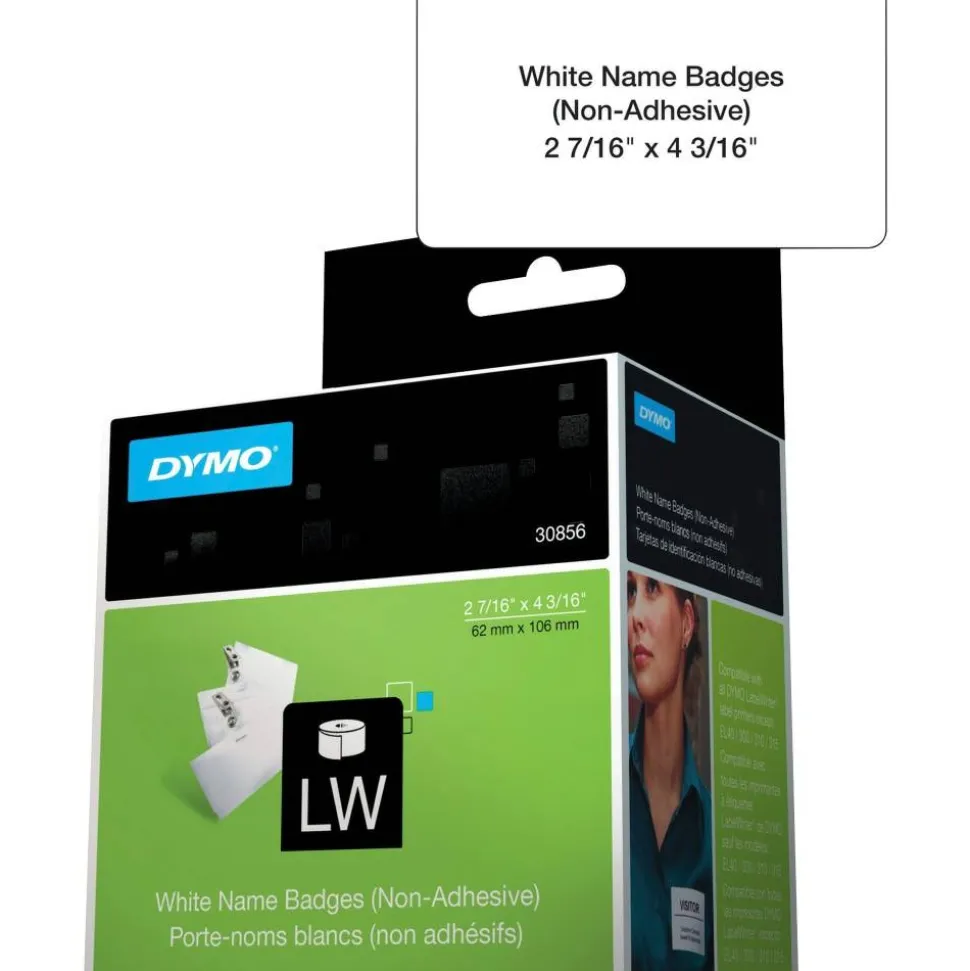 DYMO Name Badge Insert Labels, 2.43" x 4.18", White, 250 Labels/Box