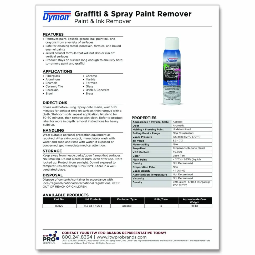 Dymon Graffiti/Paint Remover, Jelled Formula, 17.5 oz Aerosol Spray, Carton of 12