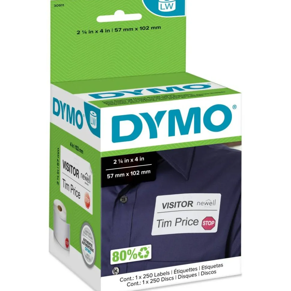 DYMO Visitor Management Time-Expiring Name Badges, Adhesive, 2.25" x 4", 250 Labels/Box