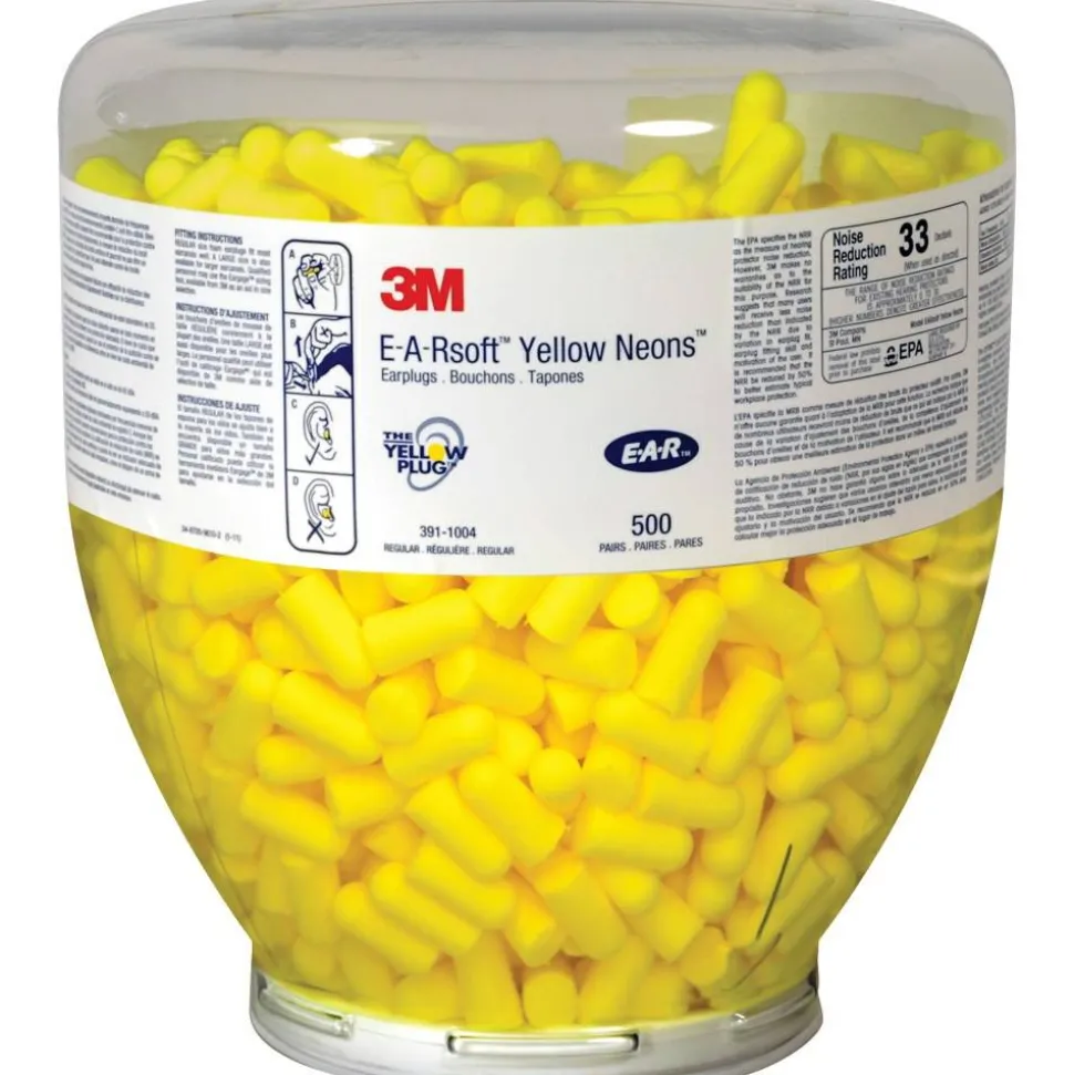 E-A-R Classic Earplugs, Soft Foam, Neon Yellow, 500 Pairs