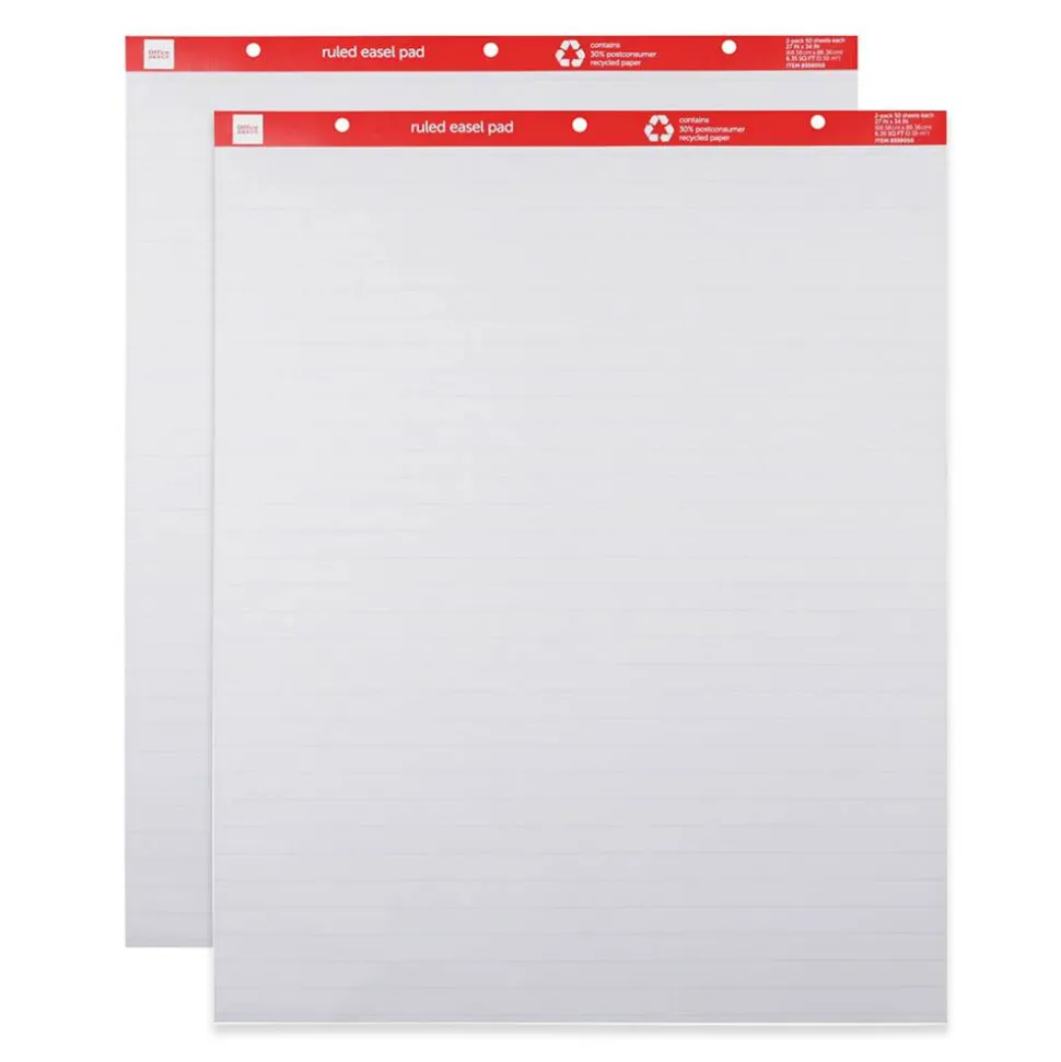 Easel Pads, 27" x 34", Ruled, 50 Sheets, 30% Recycled, White, Pack Of 2