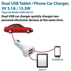 Eaton Tripp Lite Series Dual-Port USB Car Charger for Tablets and Cell Phones, 5V 4.8A (24W)