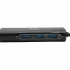 Eaton Tripp Lite Series 3-Port USB 3.x (5Gbps) Hub with LAN Port, USB-C to 3x USB-A Ports and Gigabit Ethernet, Black