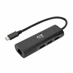 Eaton Tripp Lite Series 3-Port USB 3.x (5Gbps) Hub with LAN Port, USB-C to 3x USB-A Ports and Gigabit Ethernet, Black