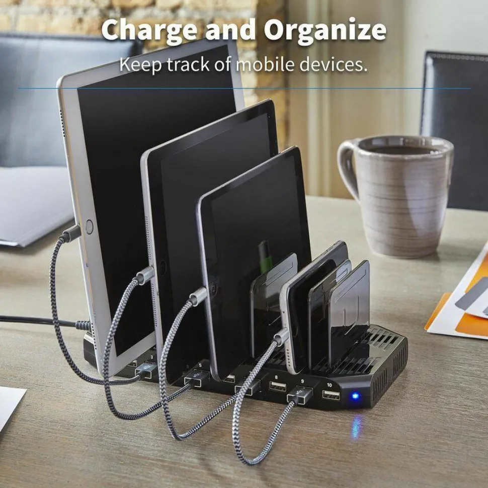 Eaton Tripp Lite Series 10-Port USB Charging Station Hub w Adjustable Storage Tablet/Smartphone/iPad/Iphone 5V 21A 105W - U280010ST
