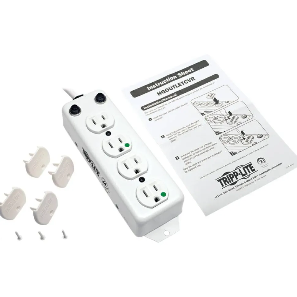 Eaton Tripp Lite Series Safe-IT UL 1363A Medical-Grade Power Strip for Patient-Care Vicinity, 4 Hospital-Grade Outlets, 15 ft. Right-Angle Cord