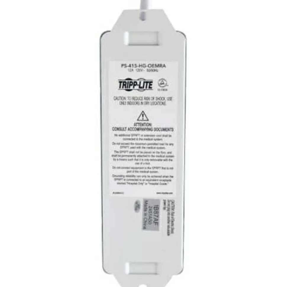 Eaton Tripp Lite Series Safe-IT UL 1363A Medical-Grade Power Strip for Patient-Care Vicinity, 4 Hospital-Grade Outlets, 15 ft. Right-Angle Cord