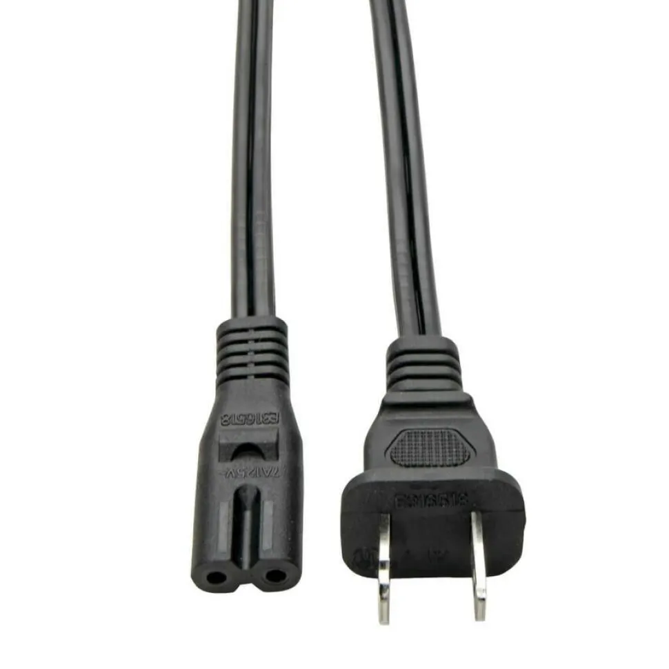 Eaton Tripp Lite Series 2-Slot Non-Polarized Replacement Power Cord, 1-15P to C7 - 10A, 120V, 18 AWG, 6 ft. (1.83 m), Black