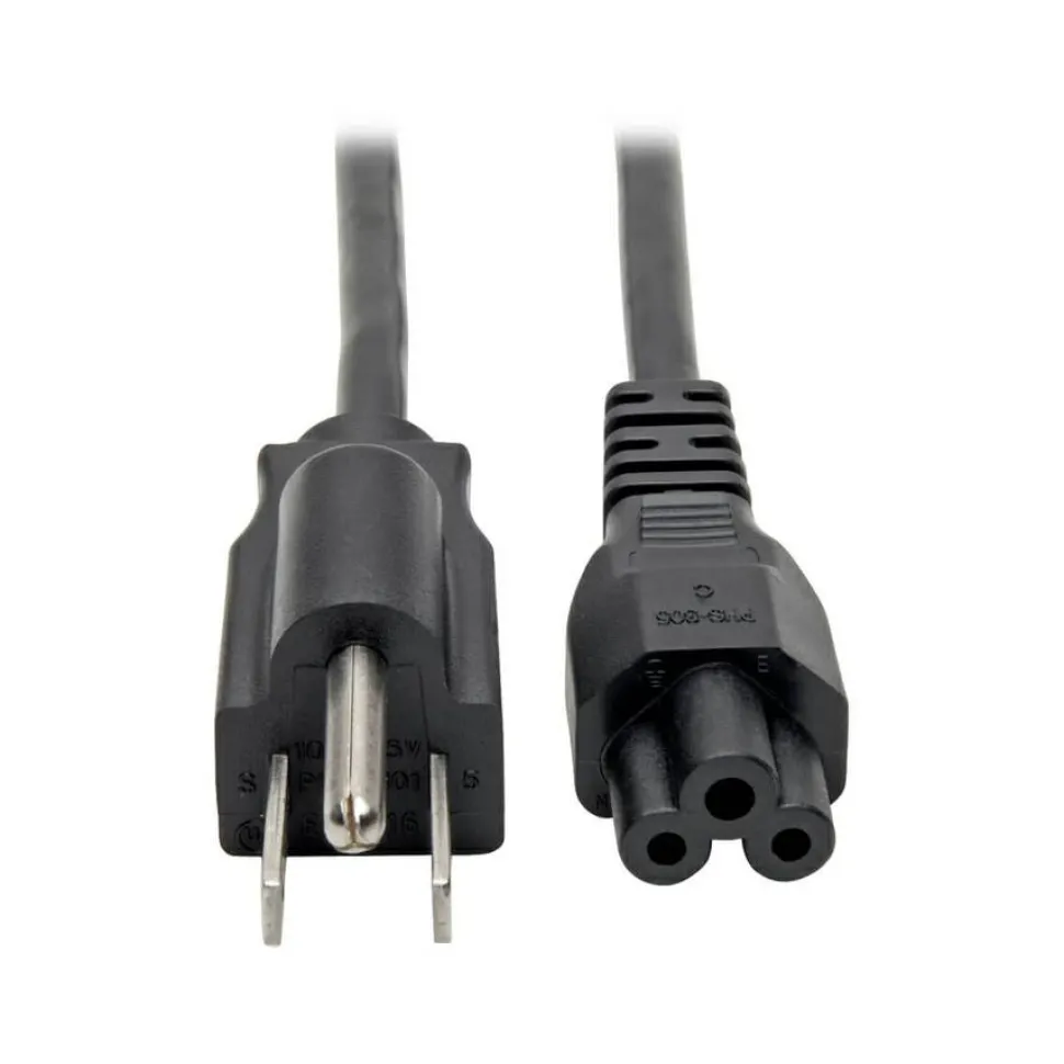 Eaton Tripp Lite Series 3-Slot Power Cord, NEMA 5-15P to C5 - Laptop/Notebook, 7A, 125V, 18 AWG, 6 ft. (1.8 m), Black