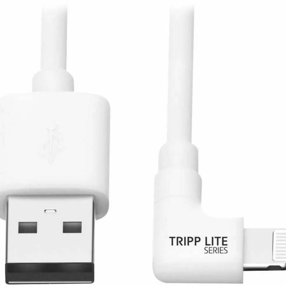 Eaton Tripp Lite Series USB-A to Right-Angle Lightning Sync/Charge Cable, MFi Certified - White, M/M, USB 2.0, 6 ft. (1.83 m)
