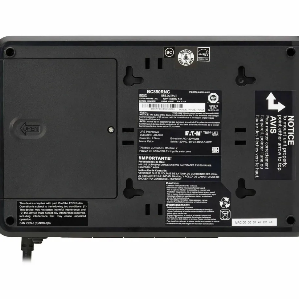 Eaton Tripp Lite Series 850VA 450W 120V Standby Cloud-Connected UPS with Remote Monitoring - 5 NEMA 5-15R Outlets (Surge + Battery Backup), 5-15P Plug, Desktop