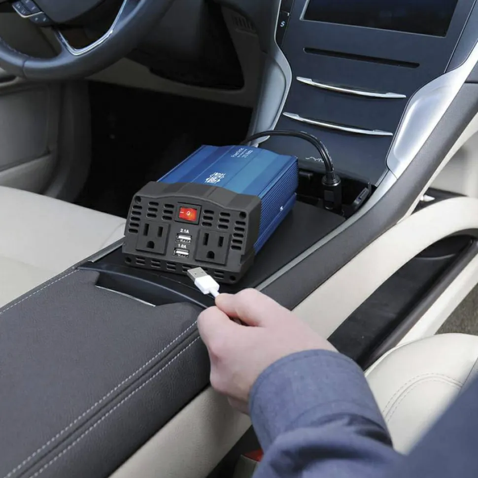 Eaton Tripp Lite Series 375W Ultra-Compact Car Power Inverter with 2 AC Outlets, 2 USB Charging Ports AC to DC - PV375USB
