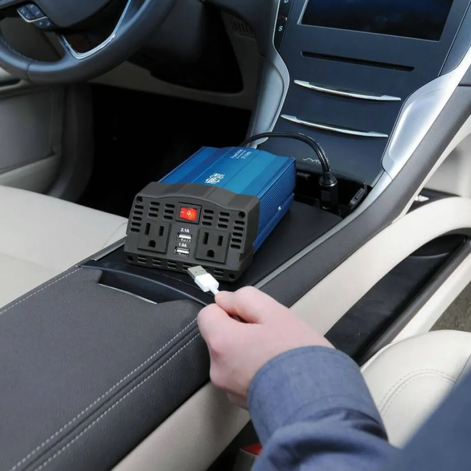 Eaton Tripp Lite Series 375W Ultra-Compact Car Power Inverter with 2 AC Outlets, 2 USB Charging Ports AC to DC - PV375USB