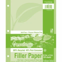 Ecology College-Lined Filler Paper, Letter Size Paper, White, Pack Of 150 Sheets