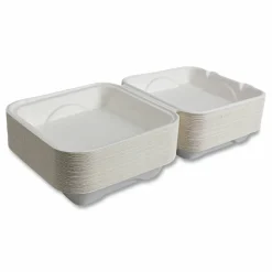 Eco-Products Vanguard Renewable and Sugarcane Clamshells, 9 x 9 x 3, White, 200/Carton