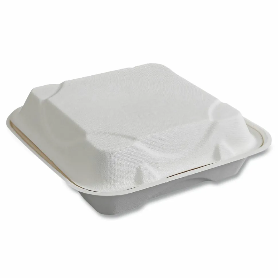 Eco-Products Vanguard Renewable and Sugarcane Clamshells, 9 x 9 x 3, White, 200/Carton