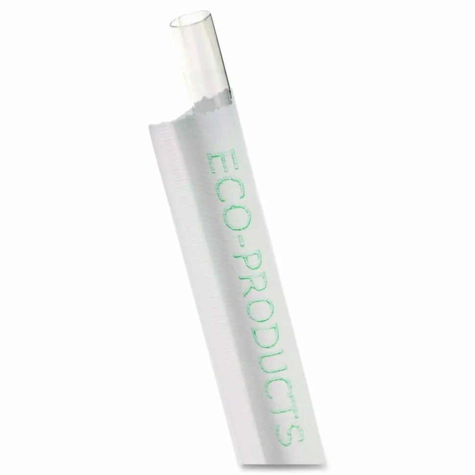Eco-Products Wrapped Straw, 9.5", Plastic, Clear, 4,800/Carton