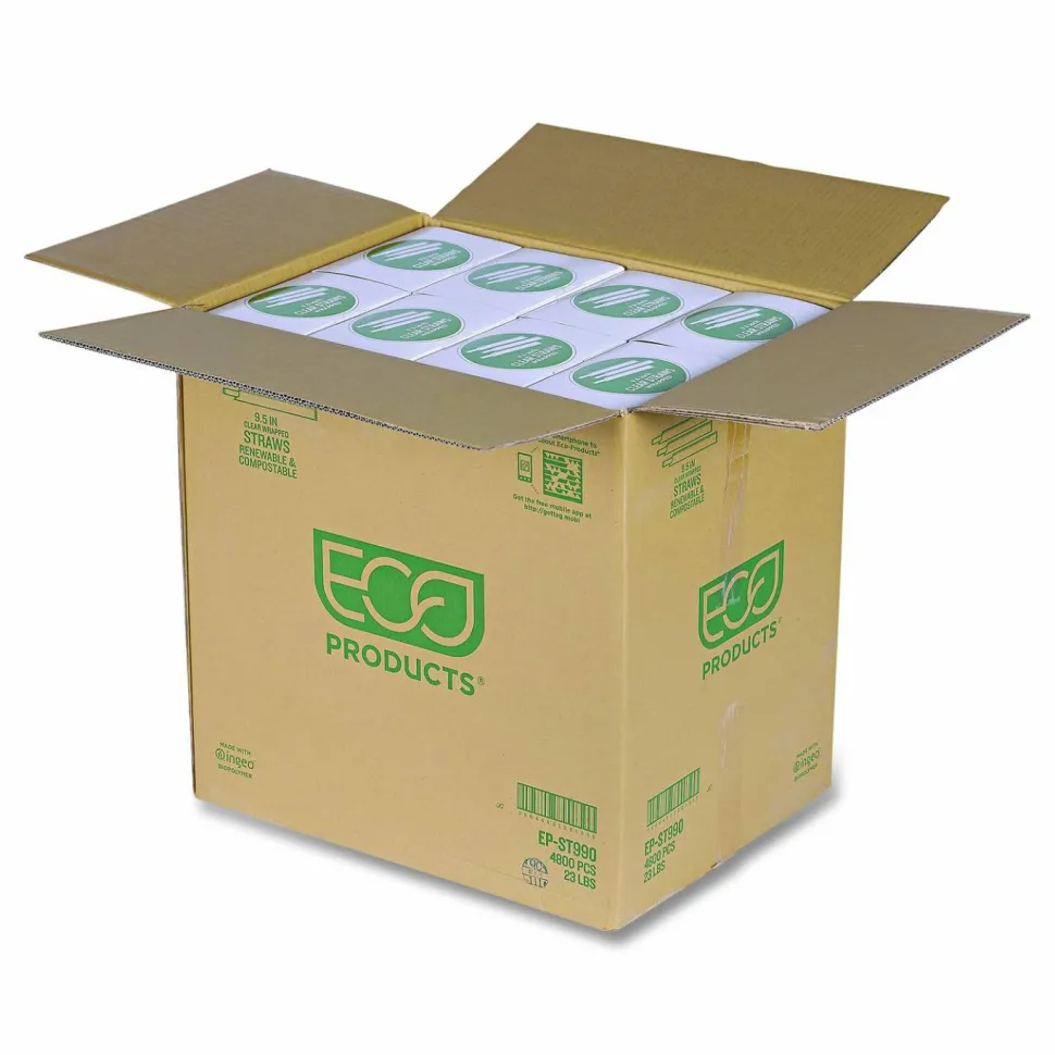 Eco-Products Wrapped Straw, 9.5", Plastic, Clear, 4,800/Carton