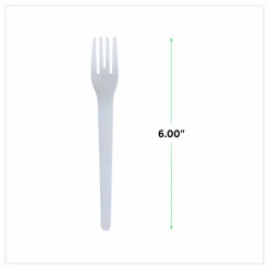 Eco-Products Plantware Cutlery, Fork, Plastic, White, 1,000/Carton