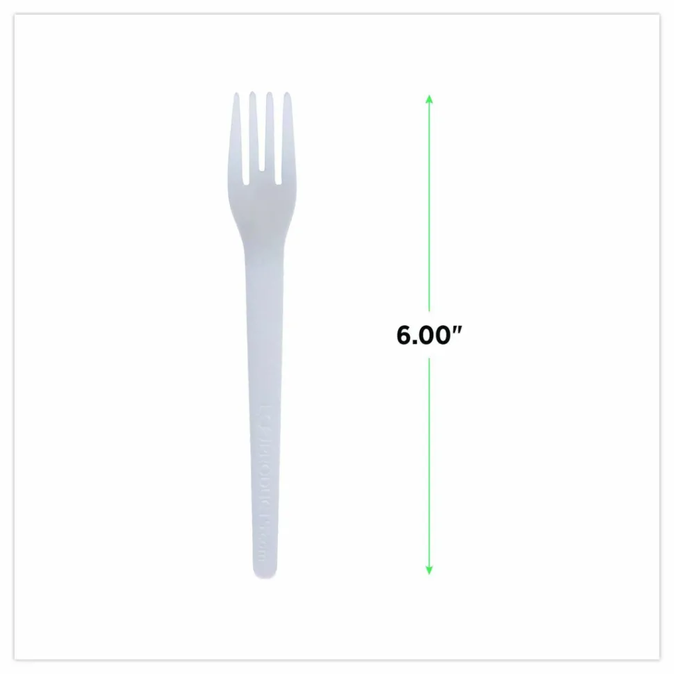 Eco-Products Plantware Cutlery, Fork, Plastic, White, 1,000/Carton