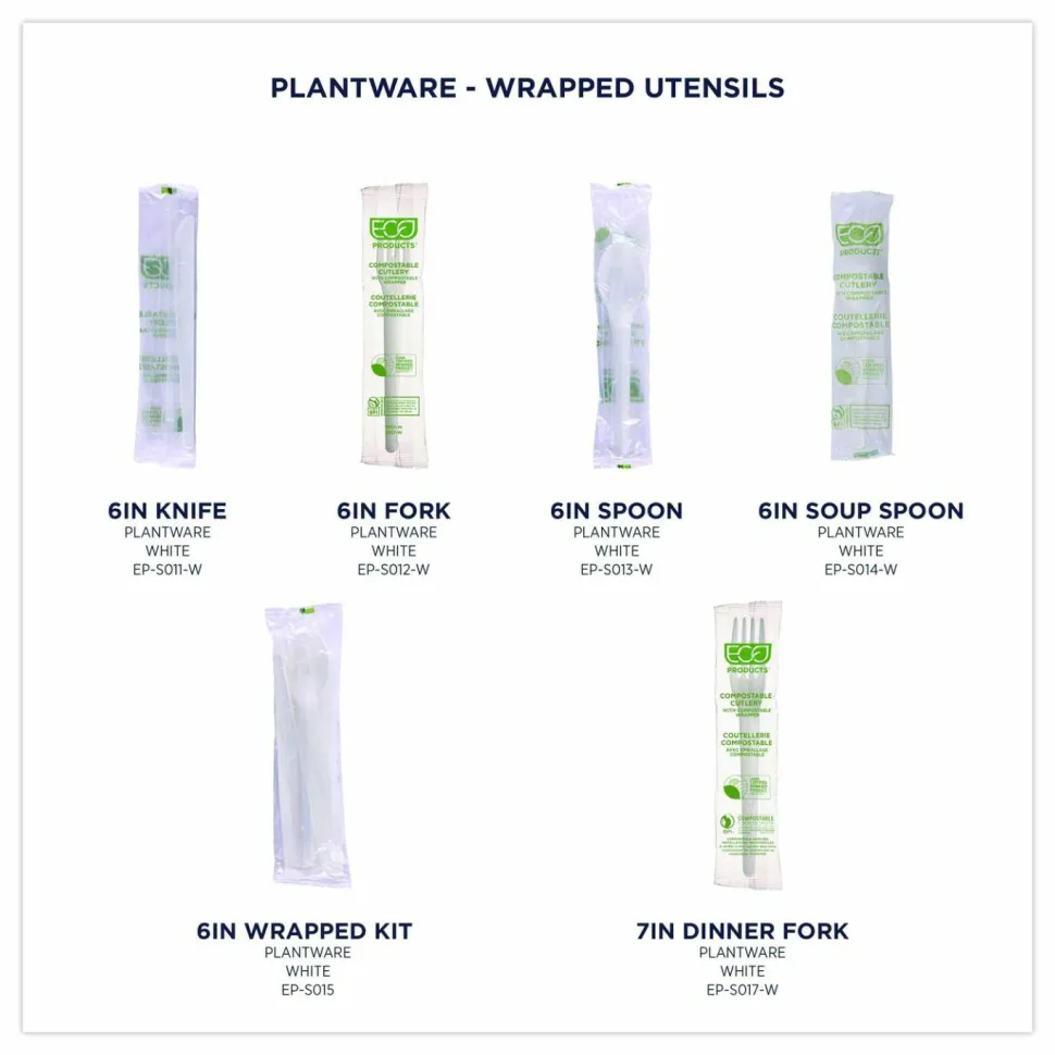 Eco-Products Plantware Cutlery, Fork, Plastic, White, 1,000/Carton